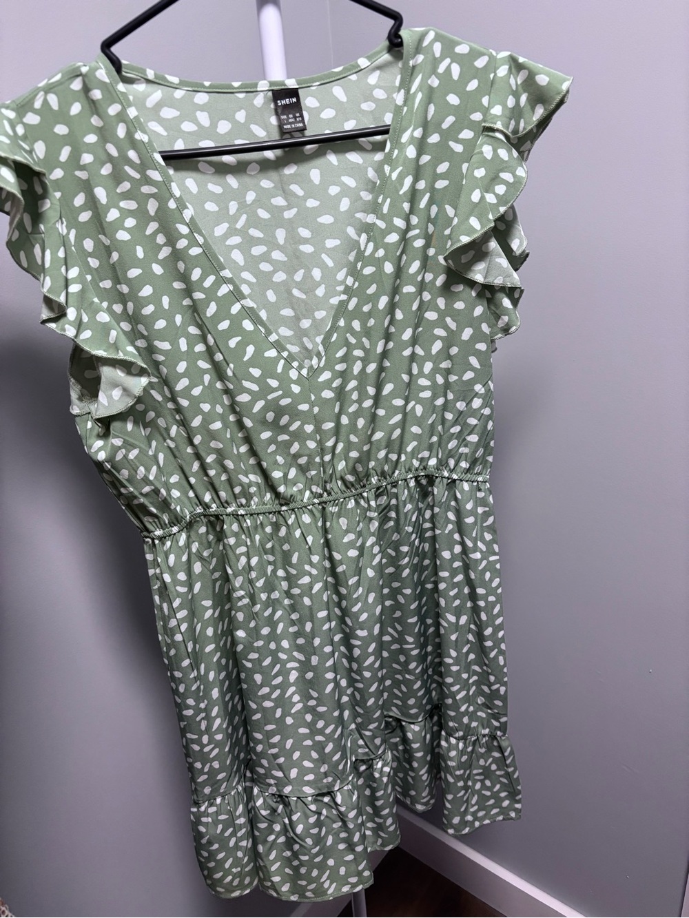SHEIN Sage Green White Pebble Print Dress